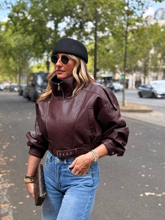 Veste similicuir cintré à la taille 8473 Bordeaux