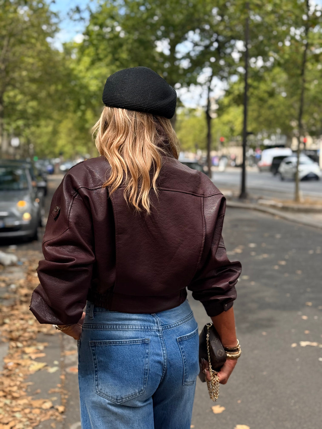 Veste similicuir cintré à la taille 8473 Bordeaux