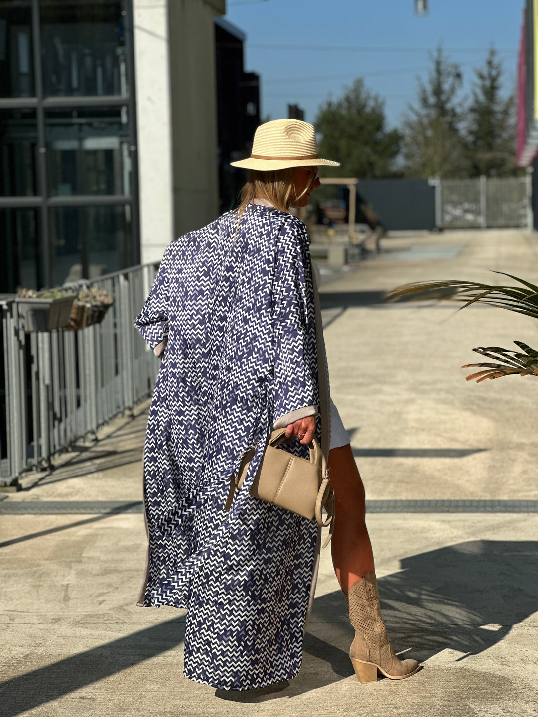 Kimono imprimée bleu rayé