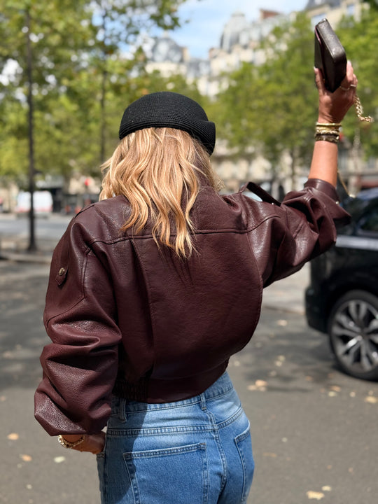 Veste similicuir cintré à la taille 8473 Bordeaux