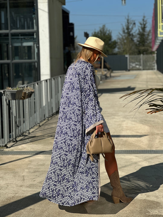 Kimono imprimée bleu rayé