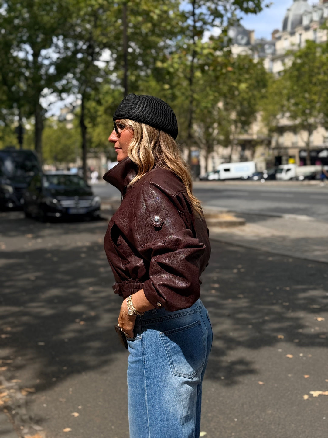 Veste similicuir cintré à la taille 8473 Bordeaux