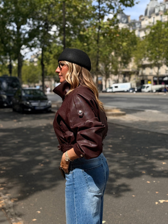 Veste similicuir cintré à la taille 8473 Bordeaux