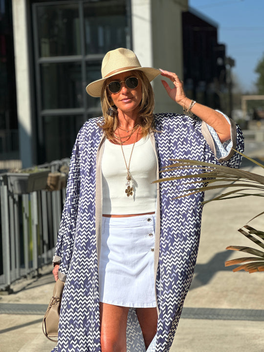 Kimono imprimée bleu rayé