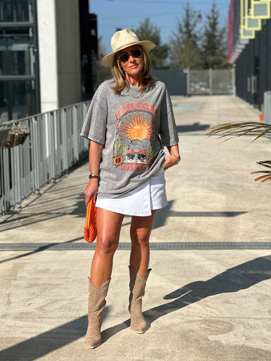 T-shirt gris soleil Orange