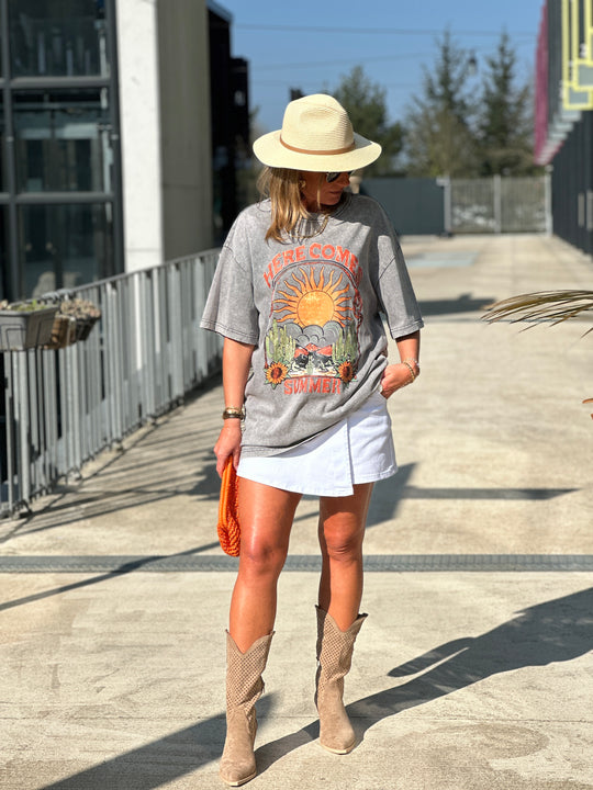 T-shirt gris soleil Orange