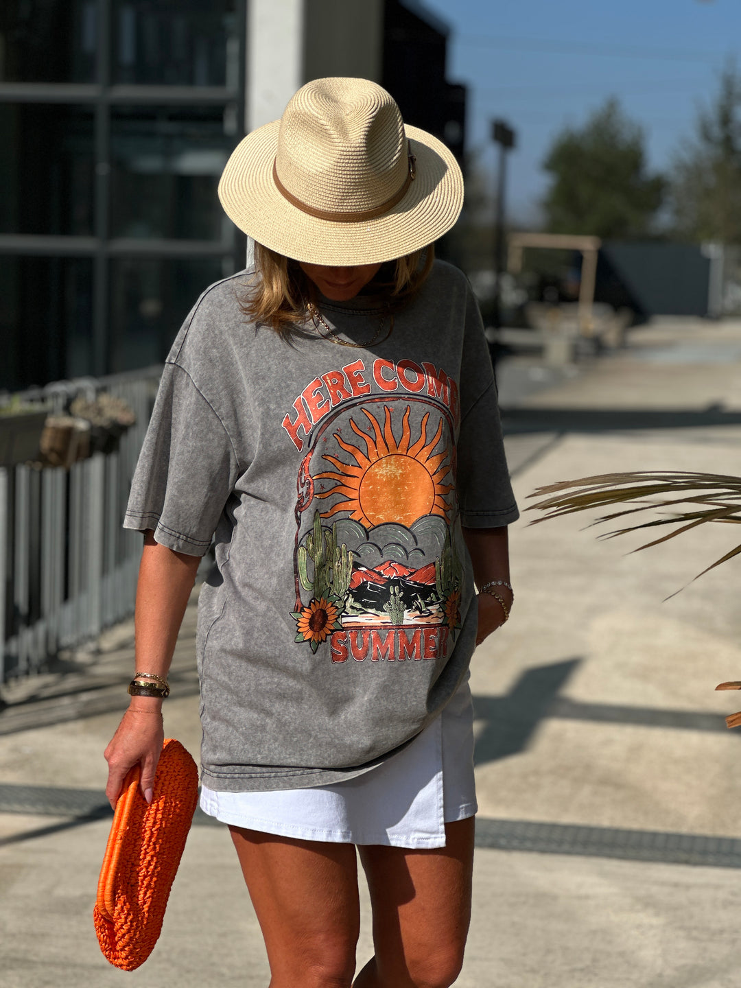 T-shirt gris soleil Orange