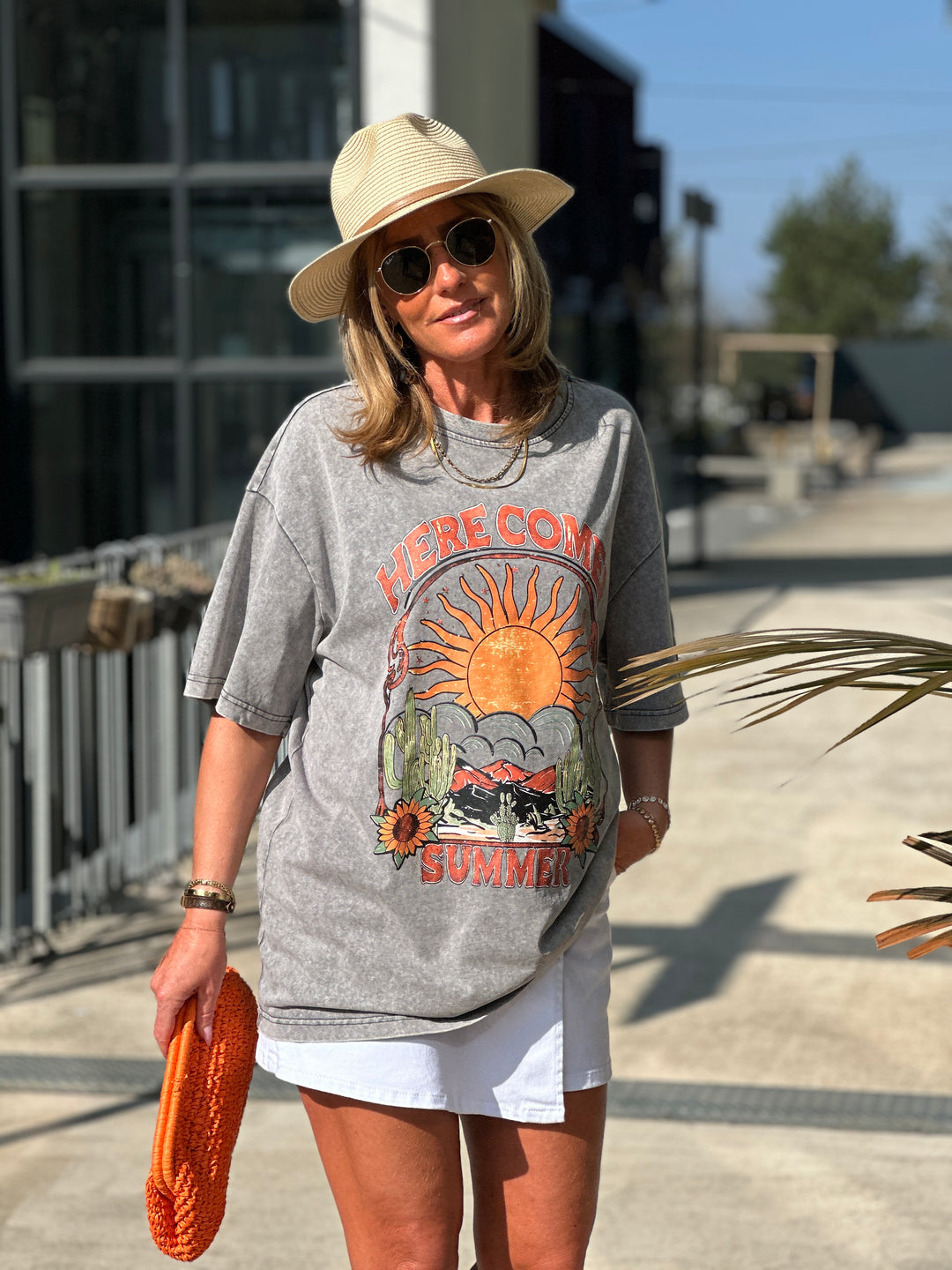 T-shirt gris soleil Orange