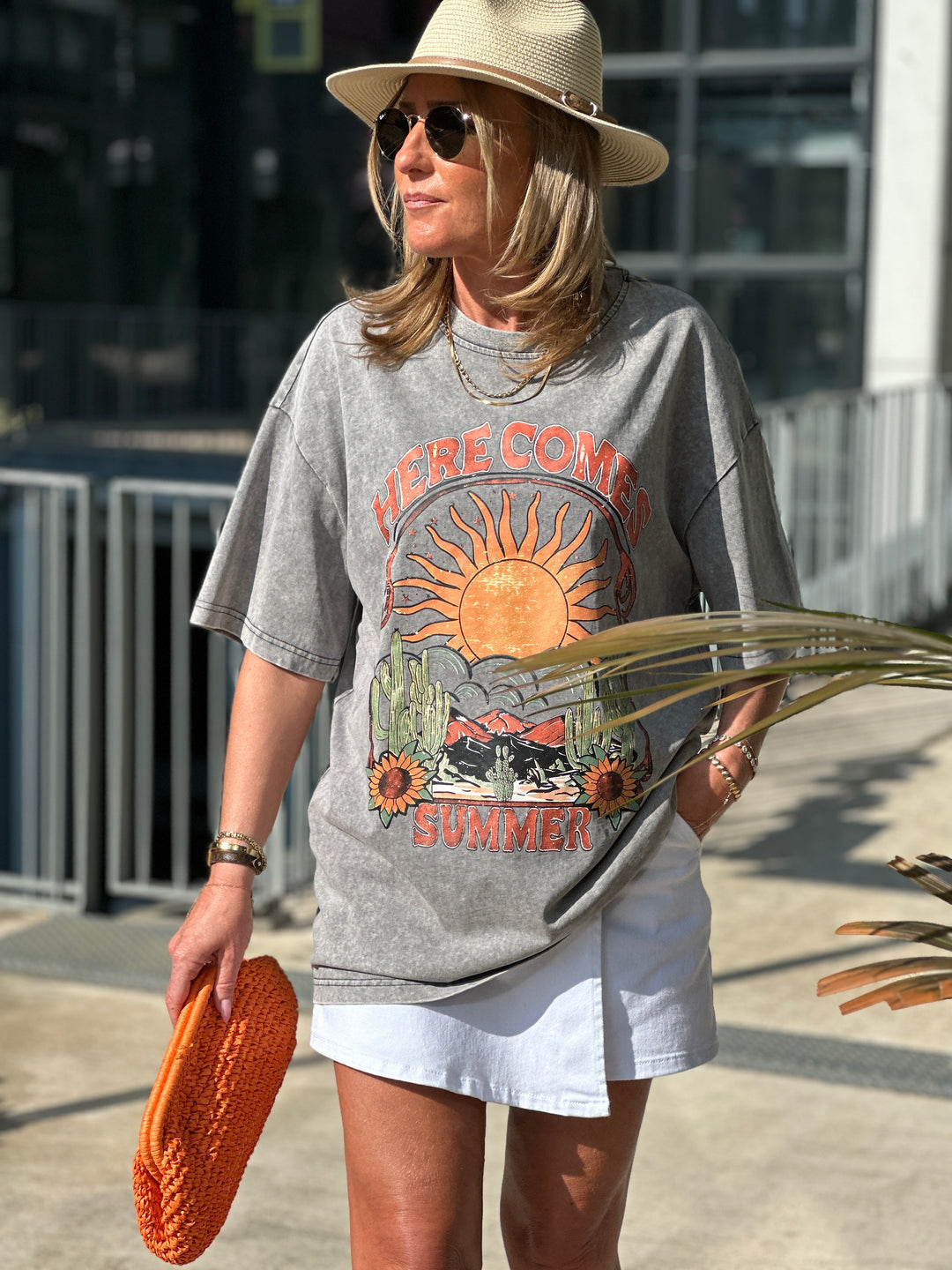 T-shirt gris soleil Orange