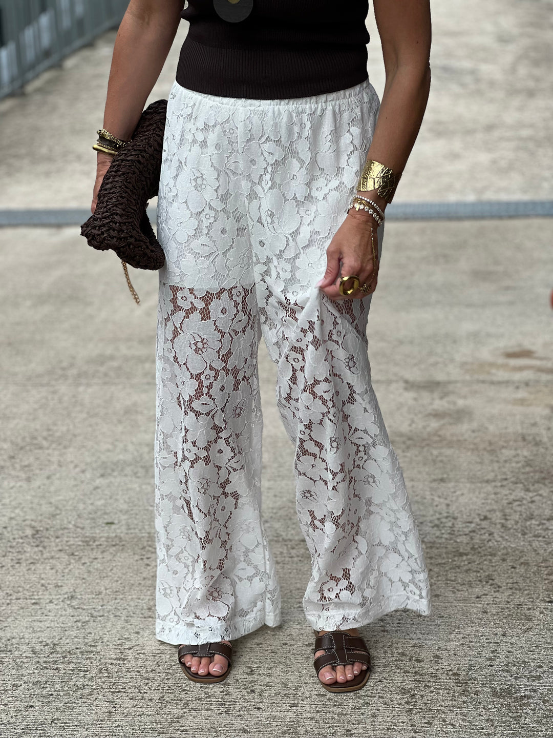 Pantalon dentelle Ecru 6539