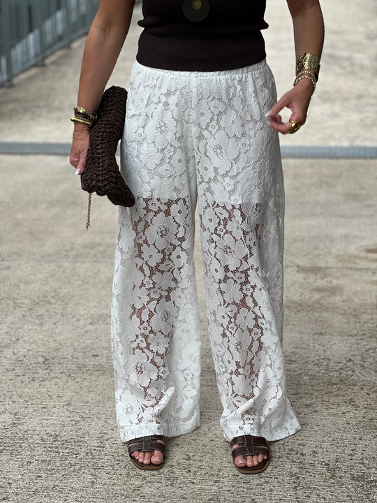 Pantalon dentelle Ecru 6539