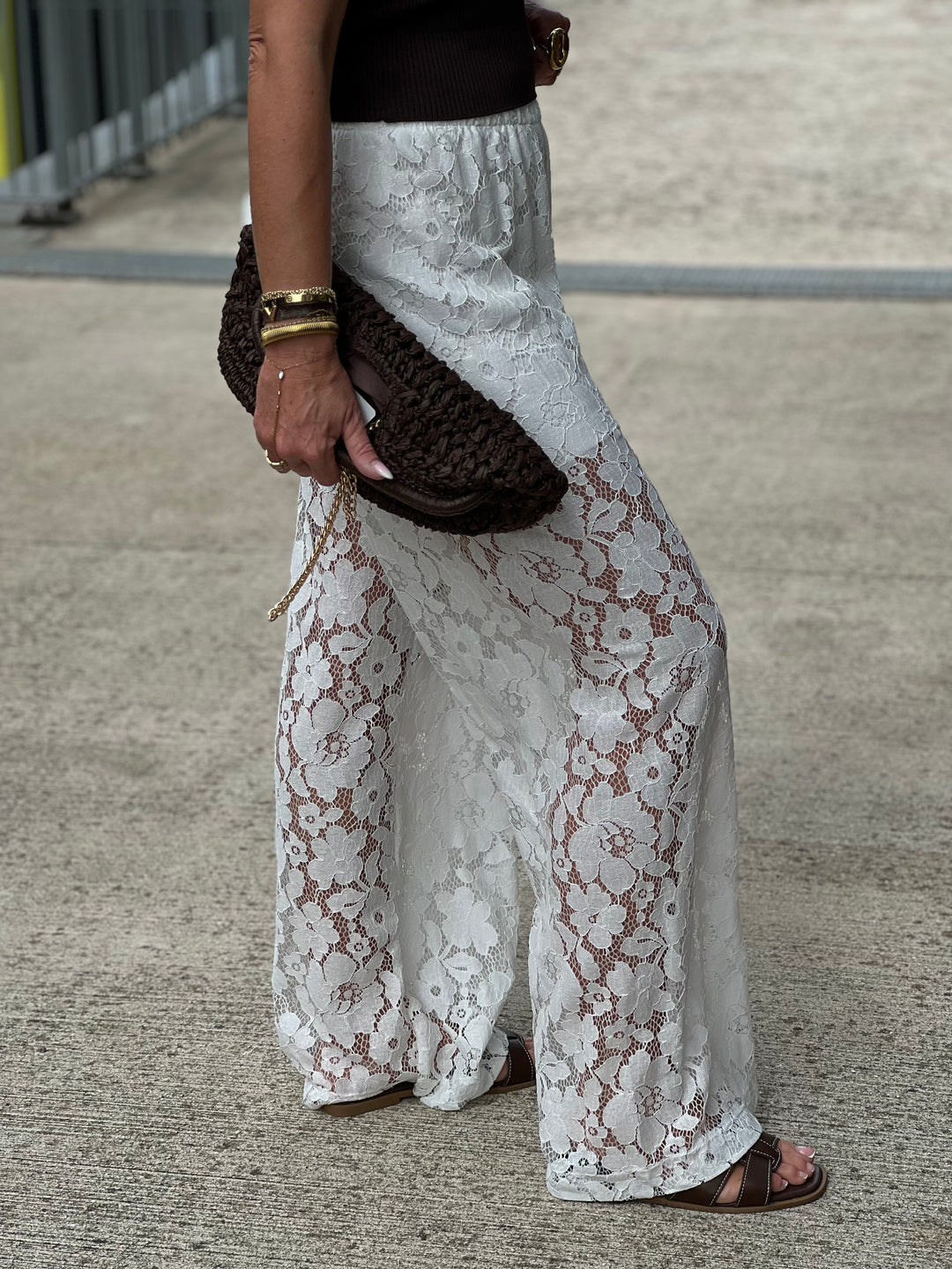 Pantalon dentelle Ecru 6539