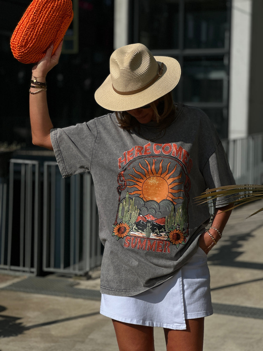 T-shirt gris soleil Orange