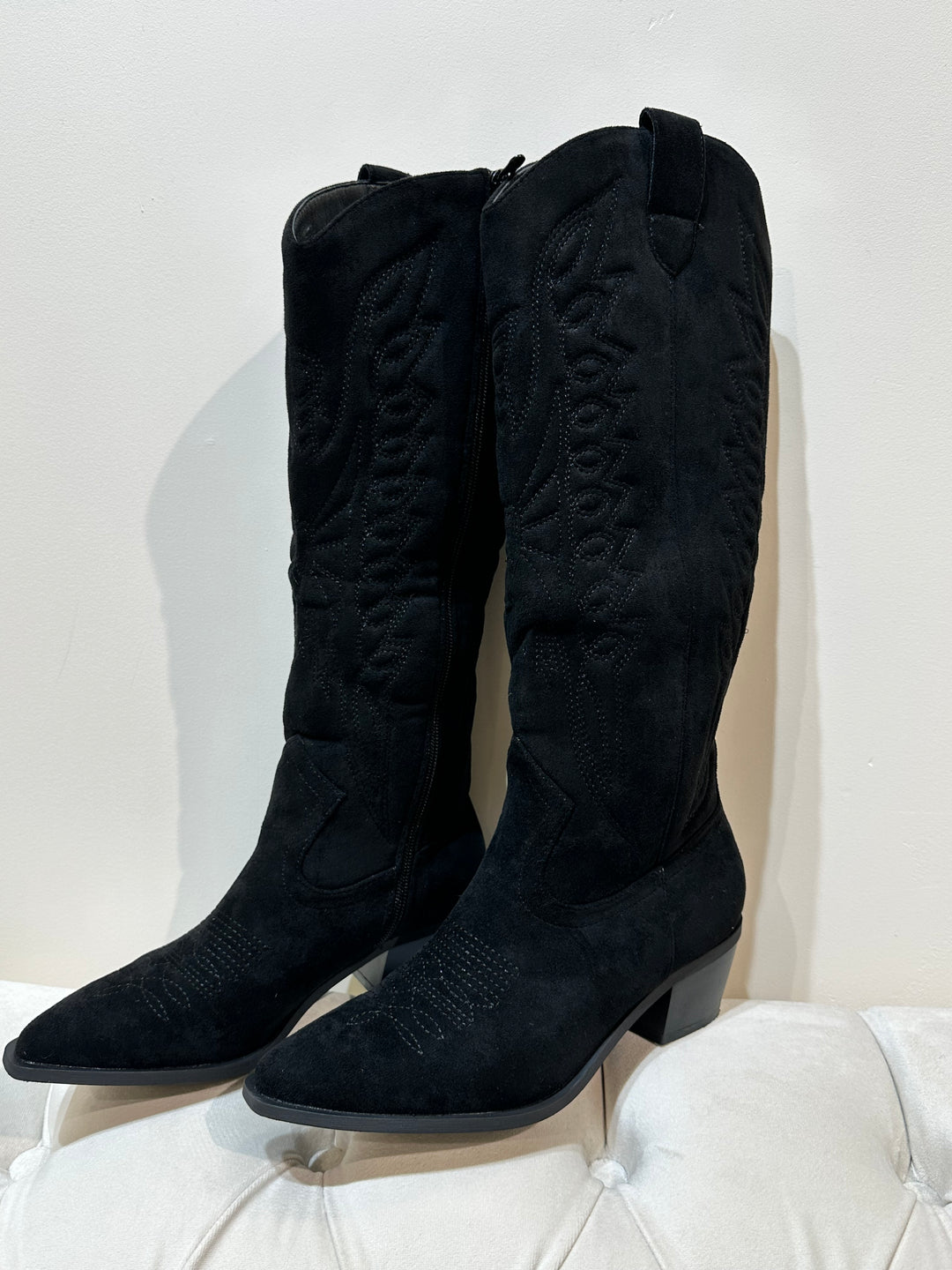 Boots daim brodé Noir (Y2281)