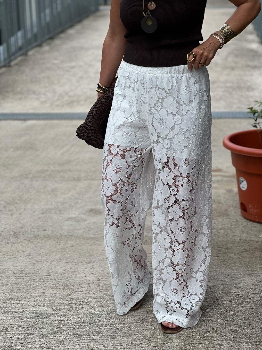 Pantalon dentelle Ecru 6539