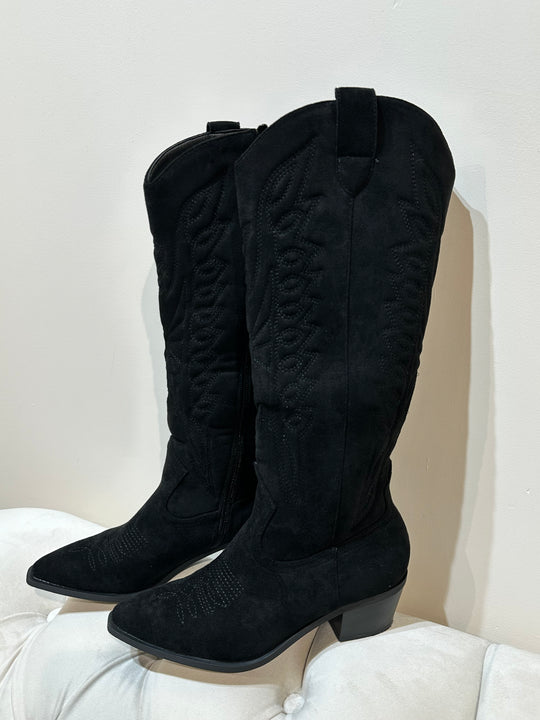 Boots daim brodé Noir (Y2281)