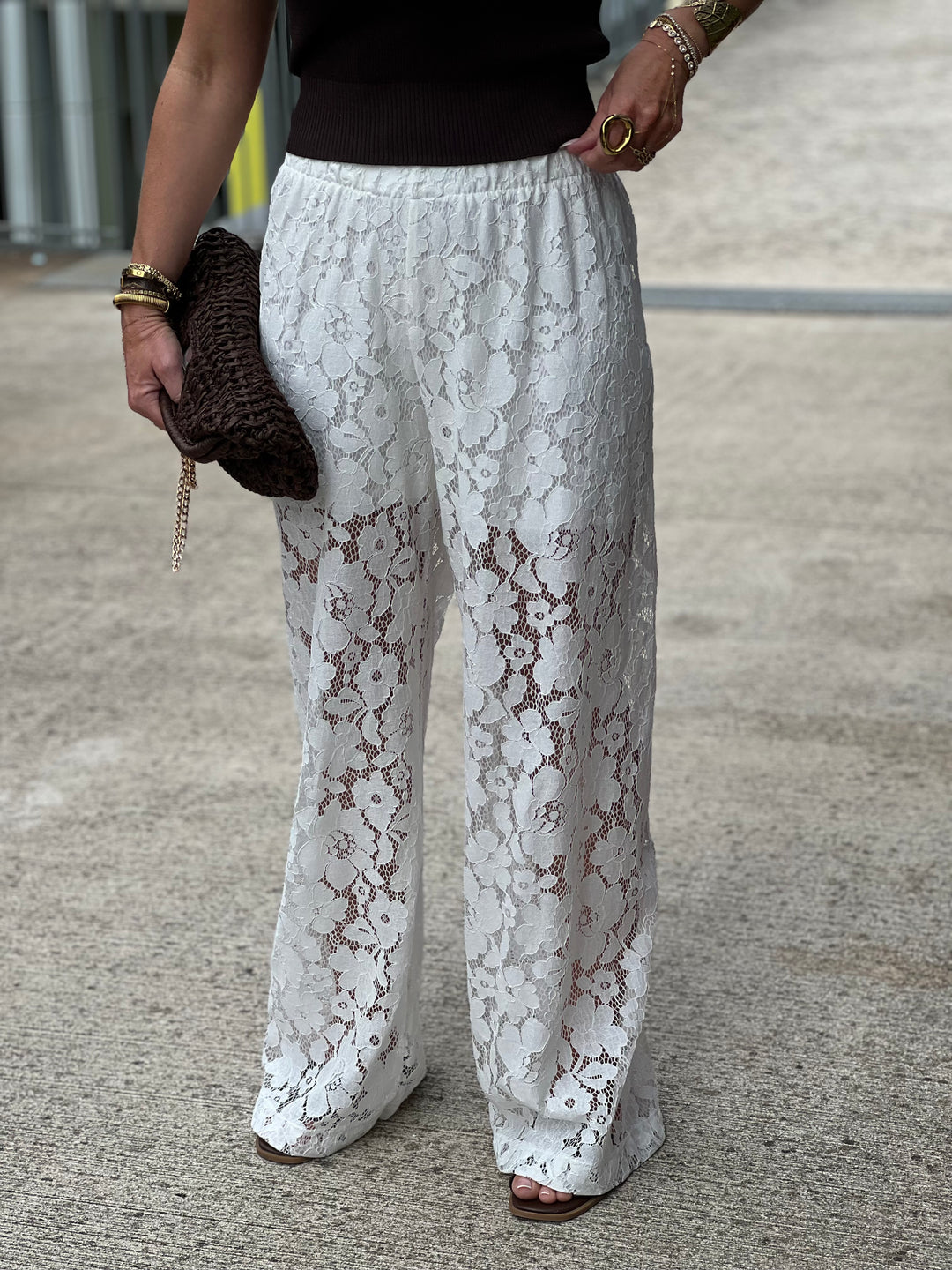 Pantalon dentelle Ecru 6539