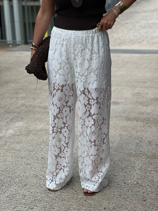Pantalon dentelle Ecru 6539