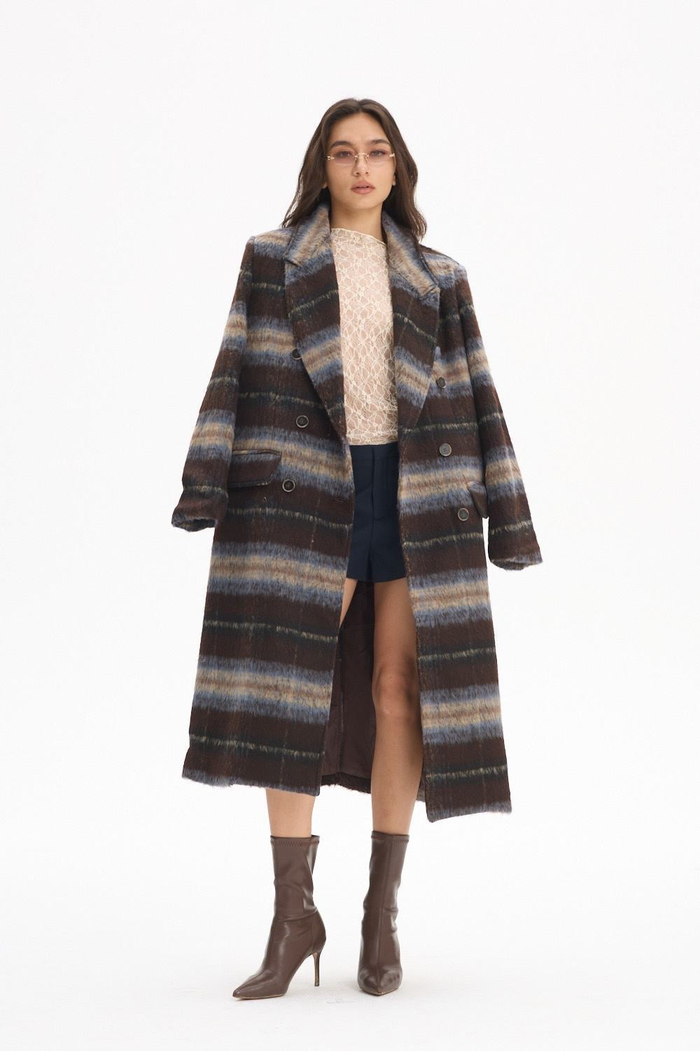 Manteau long carreaux choco W24768