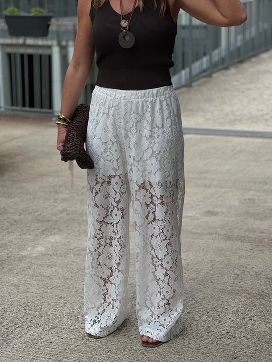 Pantalon dentelle Ecru 6539