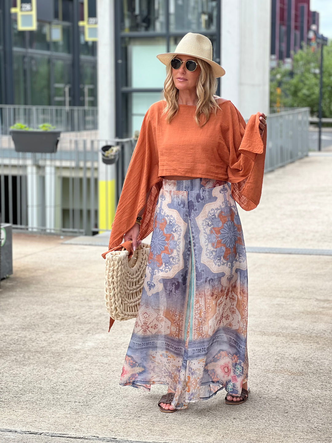 Pantalon tencel imprimé bleu