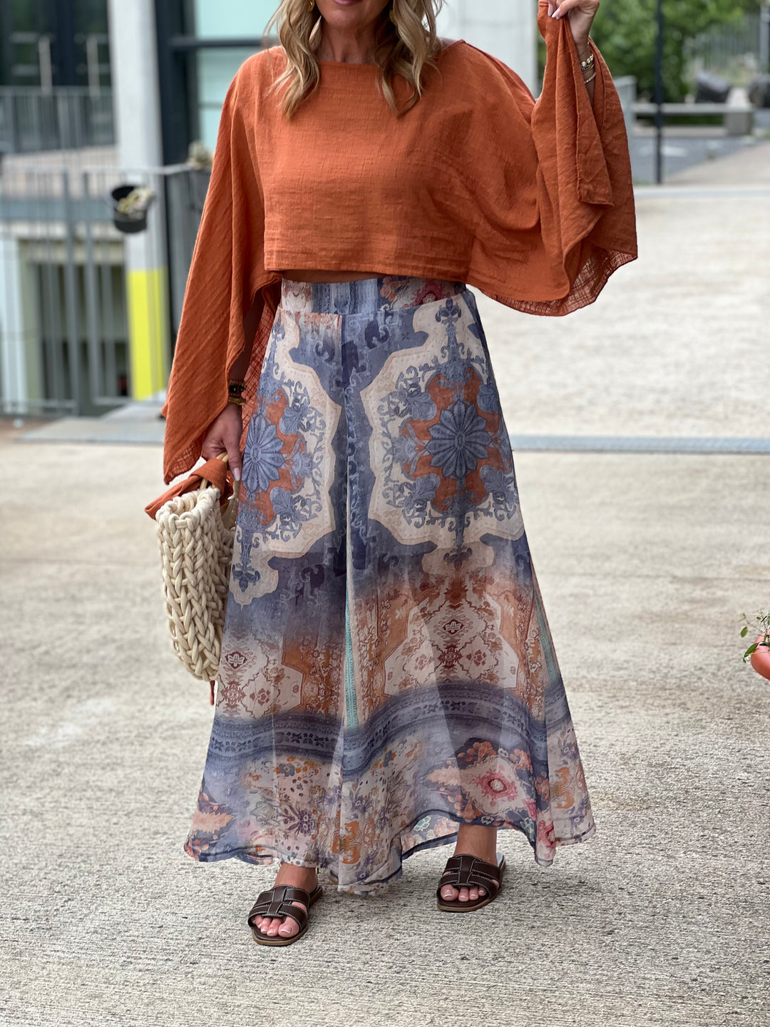Pantalon tencel imprimé bleu