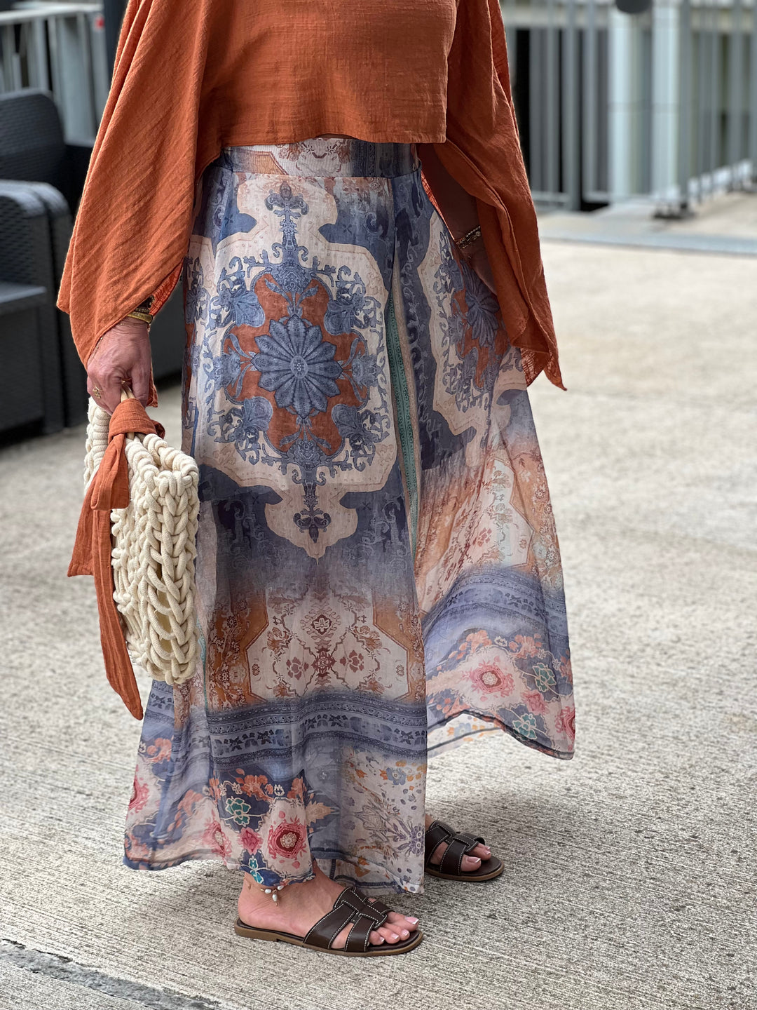 Pantalon tencel imprimé bleu