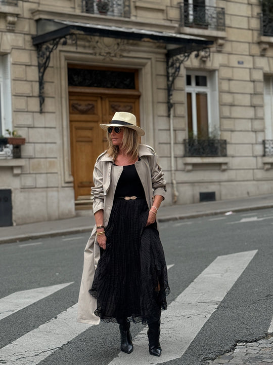 Jupe froissée dentelle Noir 21052