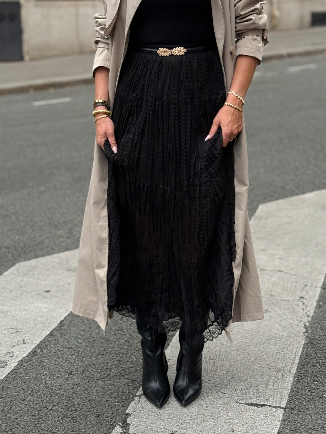 Jupe froissée dentelle Noir 21052