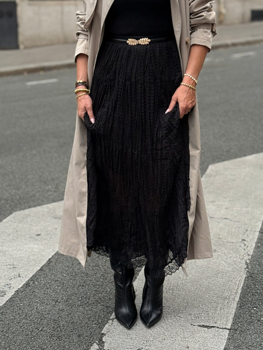 Jupe froissée dentelle Noir 21052