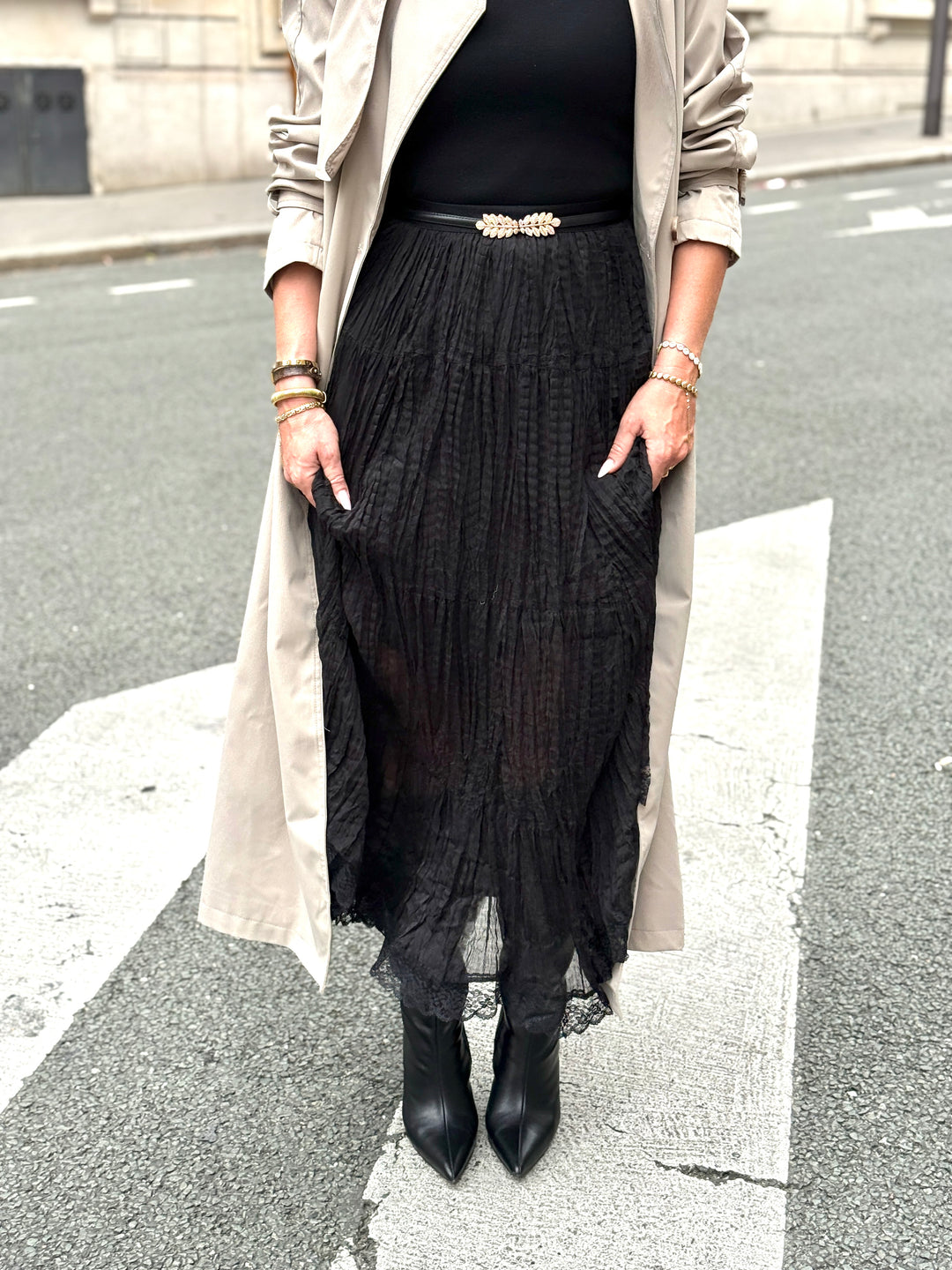 Jupe froissée dentelle Noir 21052