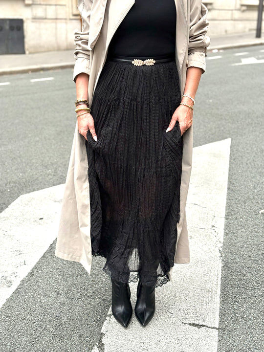 Jupe froissée dentelle Noir 21052