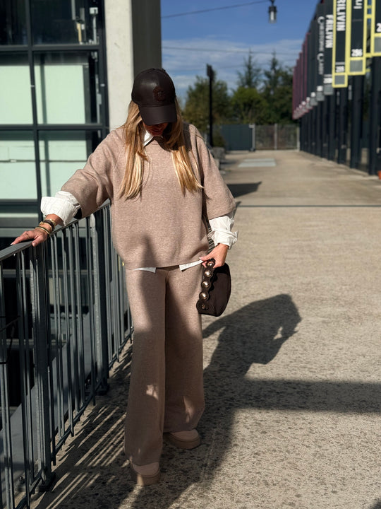 Ensemble En Maille Tshirt + Pantalon Taupe H896