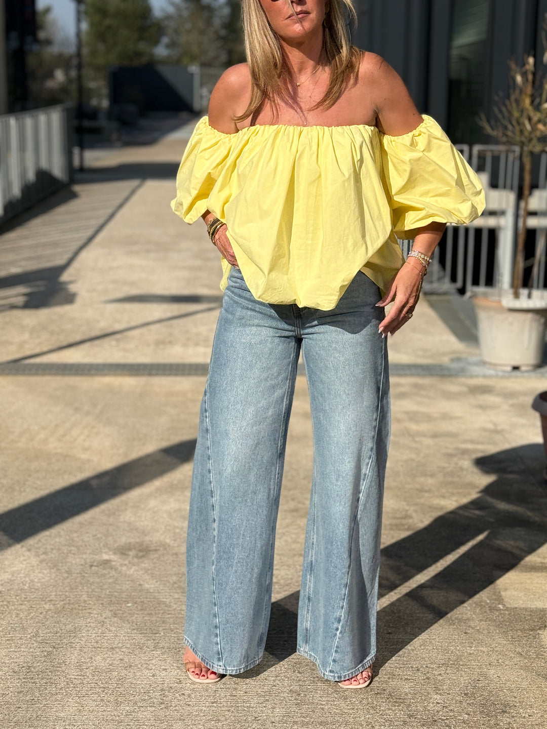 Blouse bustier bouffante manches JAUNE 2935