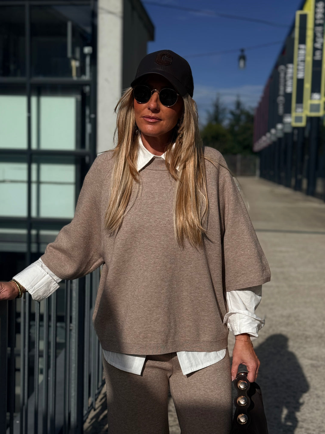 Ensemble En Maille Tshirt + Pantalon Taupe H896