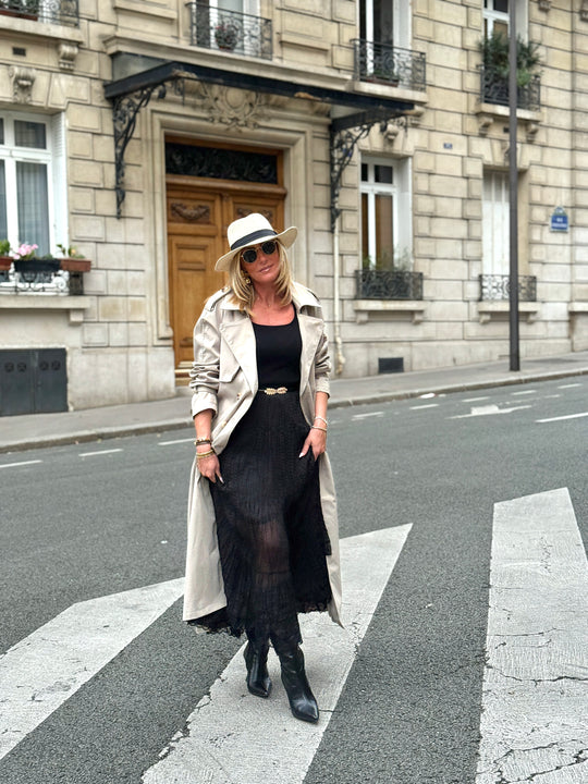 Jupe froissée dentelle Noir 21052