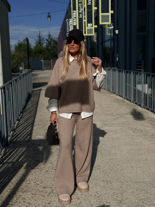 Ensemble En Maille Tshirt + Pantalon Taupe H896