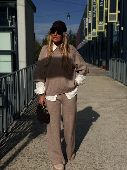 Ensemble En Maille Tshirt + Pantalon Taupe H896