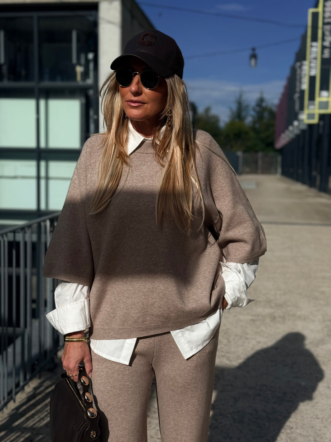 Ensemble En Maille Tshirt + Pantalon Taupe H896