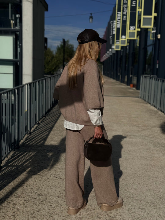 Ensemble En Maille Tshirt + Pantalon Taupe H896