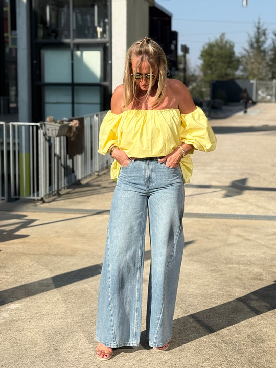 Blouse bustier bouffante manches JAUNE 2935
