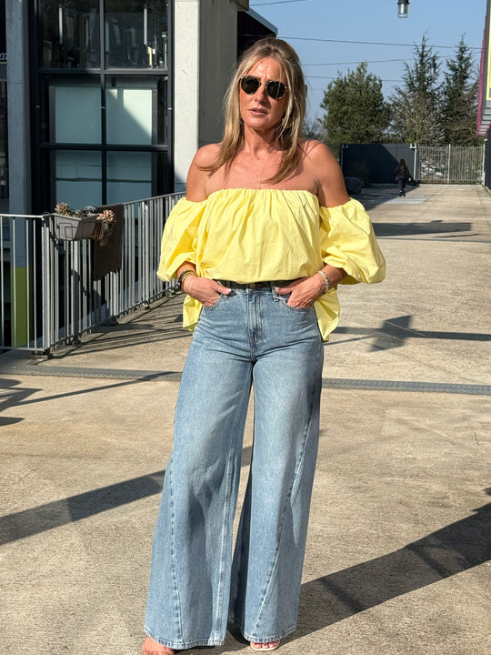 Blouse bustier bouffante manches JAUNE 2935