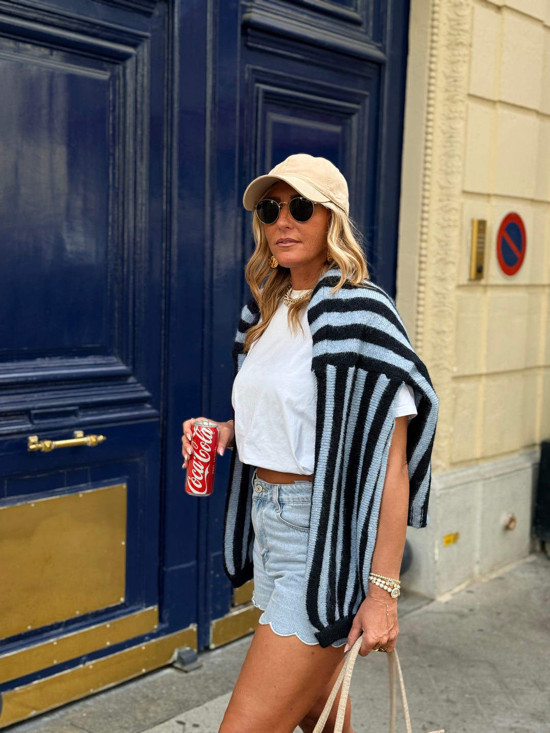 Pull gilet rayure bleu borde California
