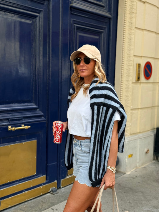 Pull gilet rayure bleu borde California