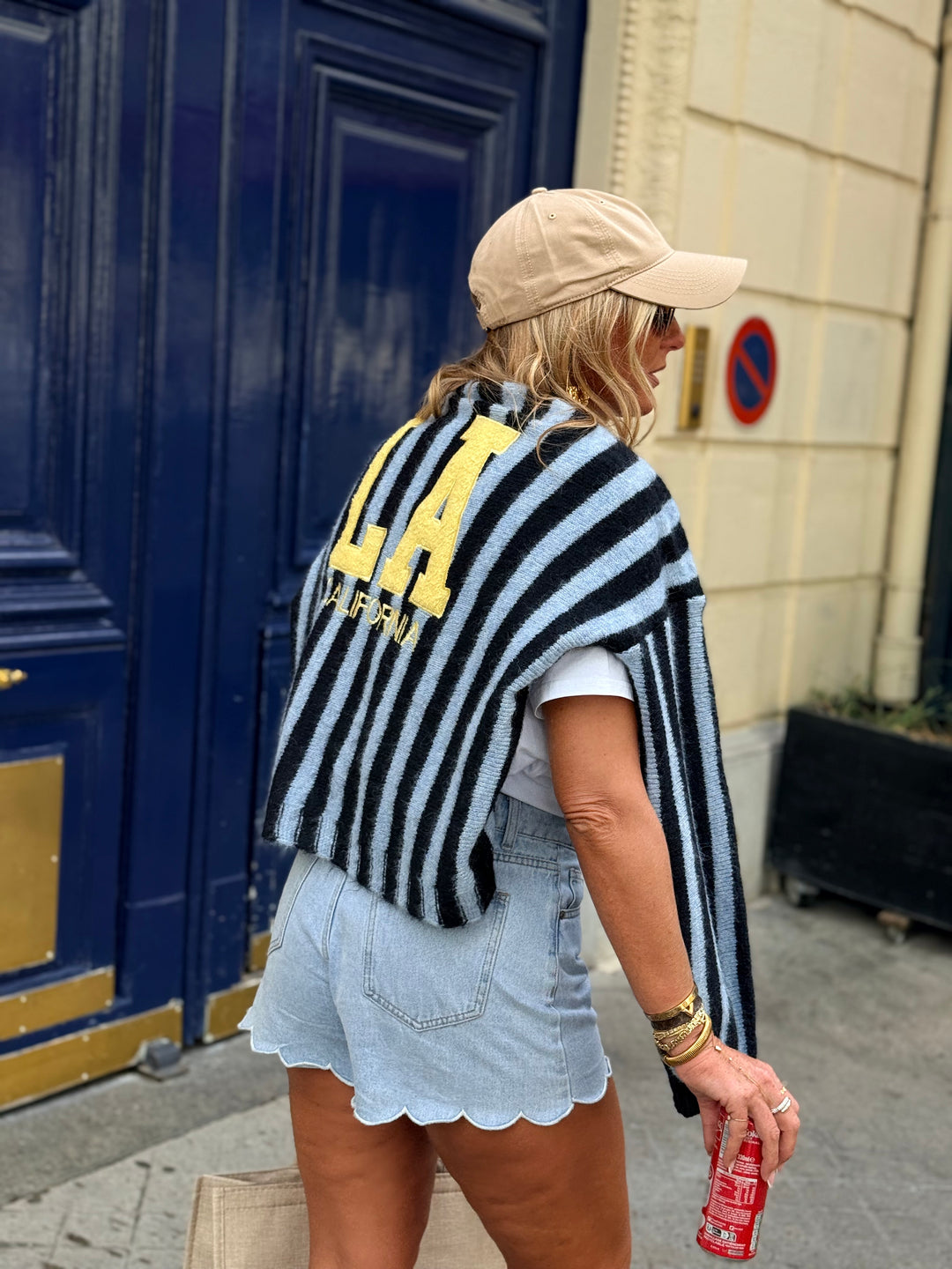 Pull gilet rayure bleu borde California