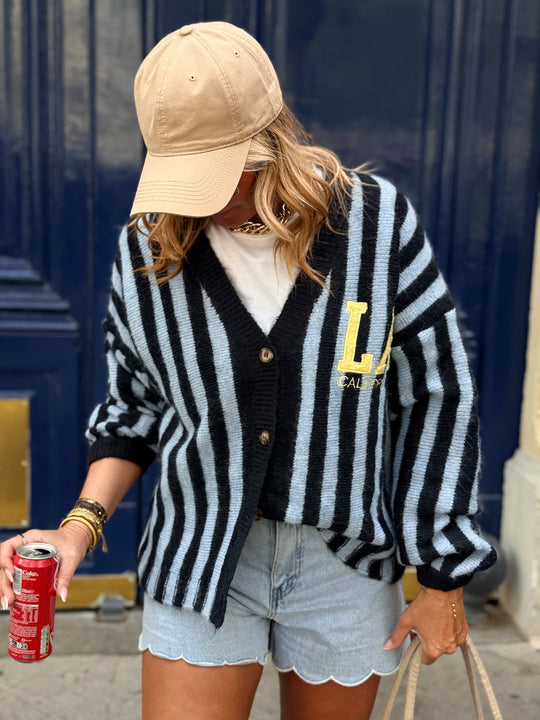 Pull gilet rayure bleu borde California