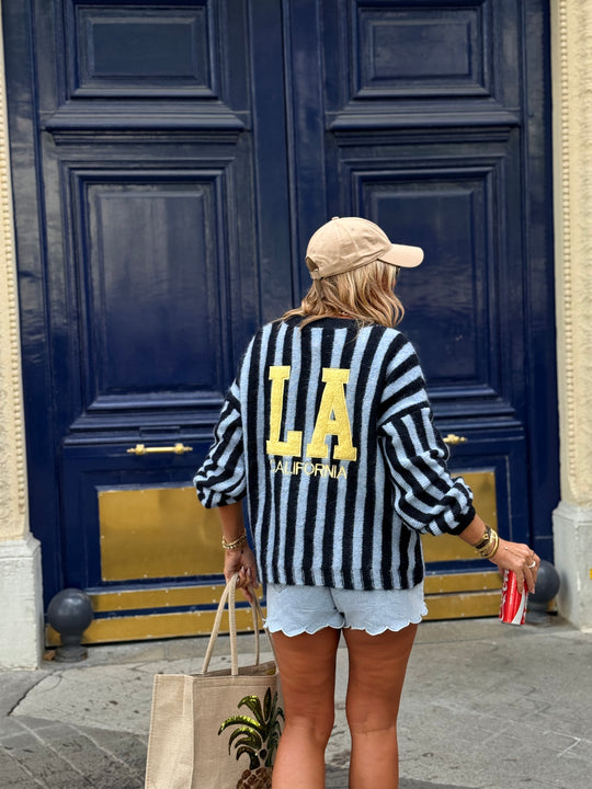 Pull gilet rayure bleu borde California