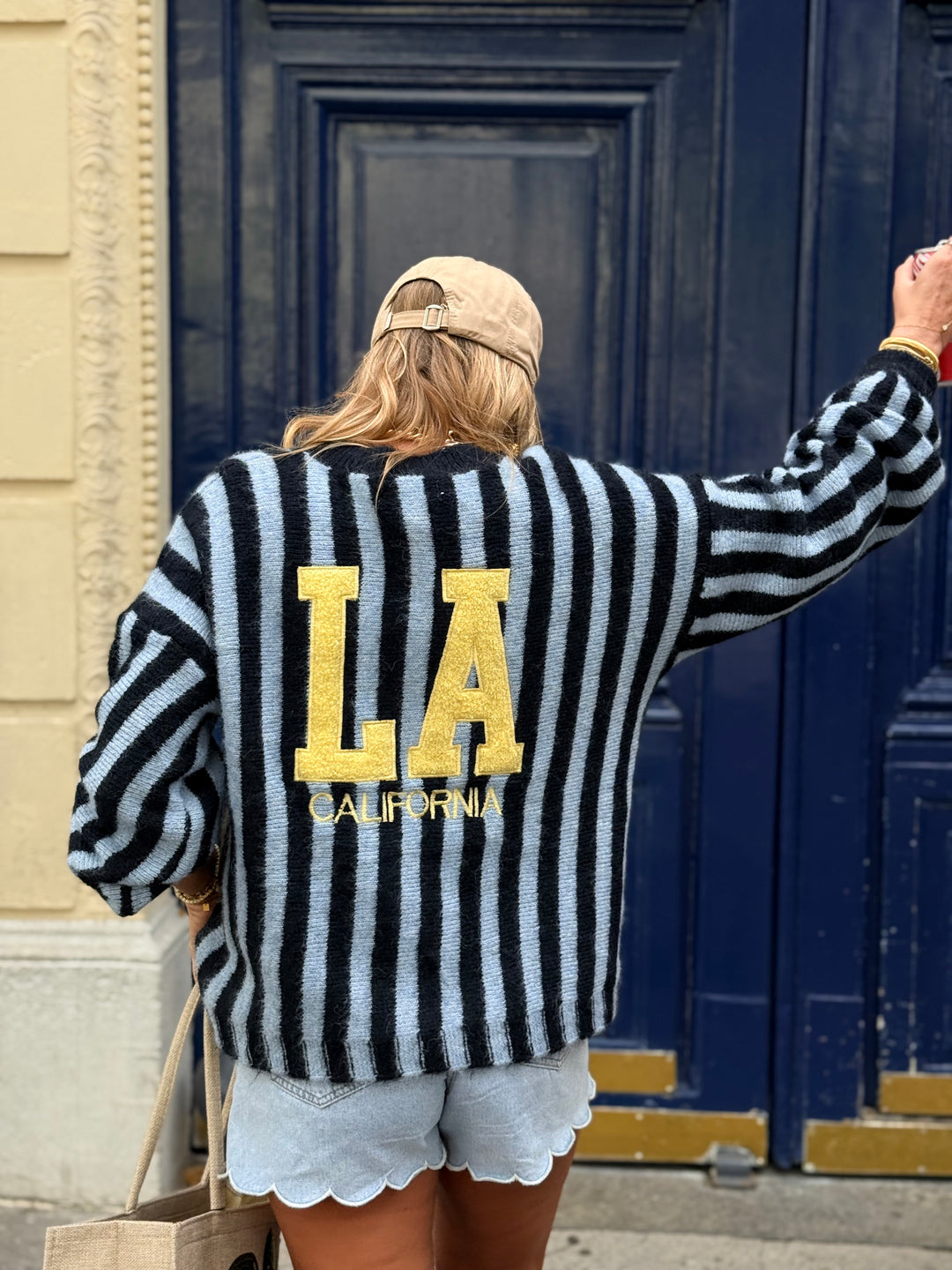 Pull gilet rayure bleu borde California