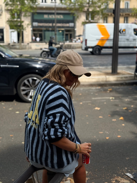Pull gilet rayure bleu borde California