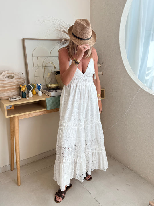 Robe anglaise dos ouvert blanc